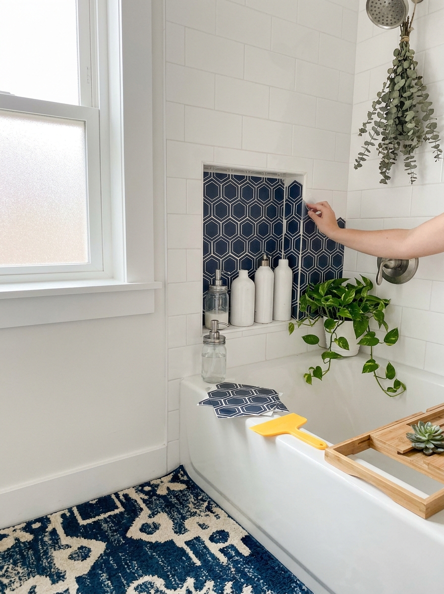 Peel-and-Stick Niche Inserts for Shower Drama