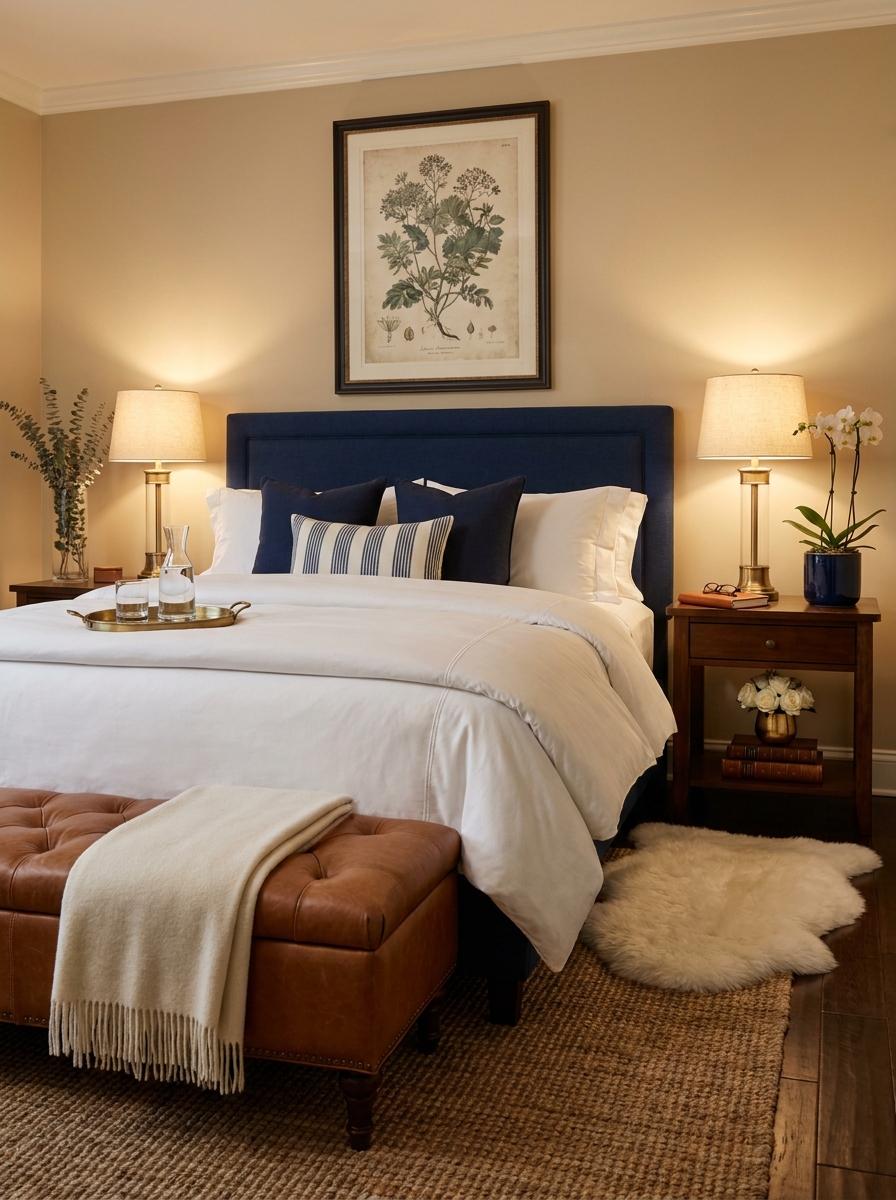Add a Plush Upholstered Bench at the Foot of Your Bed