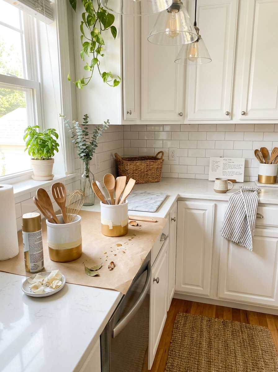 Gold-Dipped Kitchen Utensil Holder Set