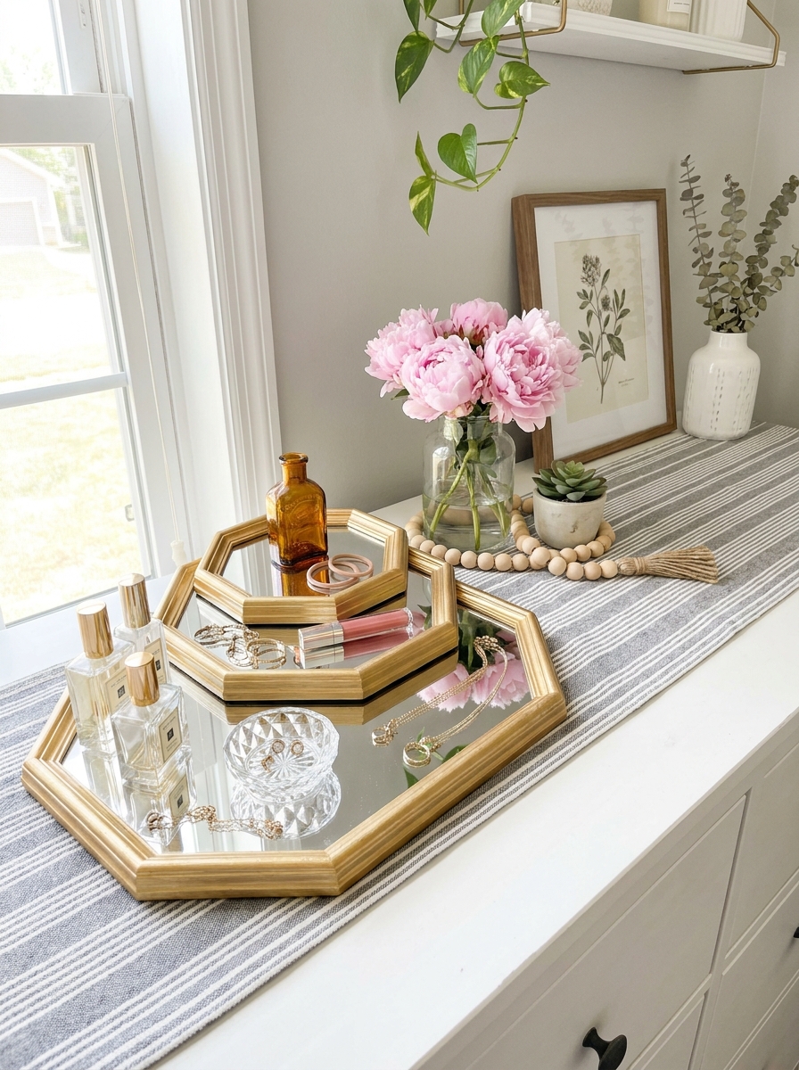 Mirrored Tray Vanity Organizer with Jewelry Display