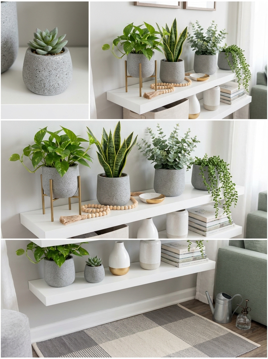 Faux Concrete Planter Set with Textured Finish