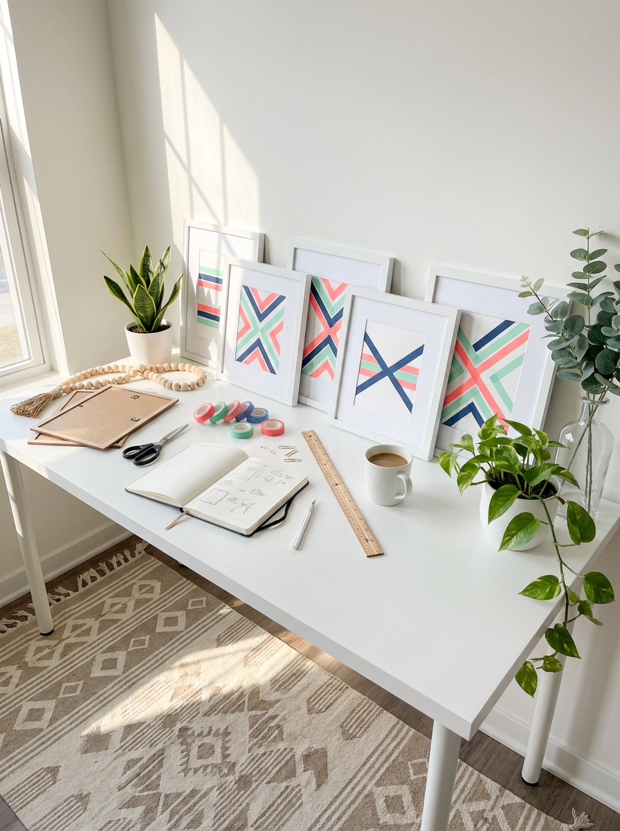 Washi Tape Geometric Wall Art in Simple Frames
