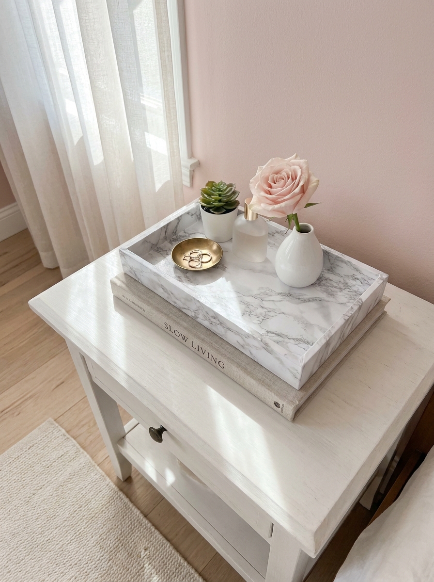 Faux Marble Contact Paper Tray Makeover