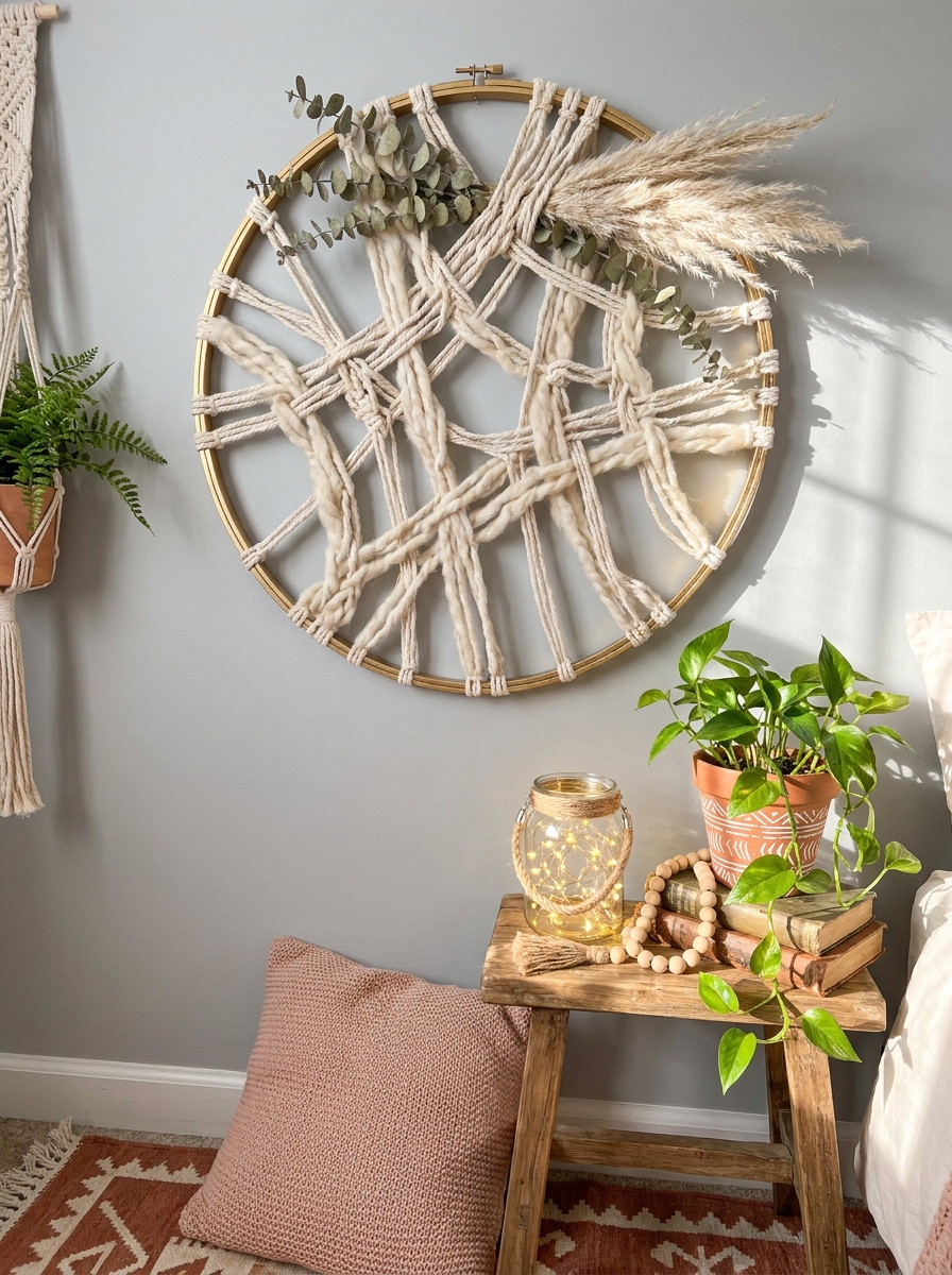Woven Wall Hanging from Embroidery Hoops