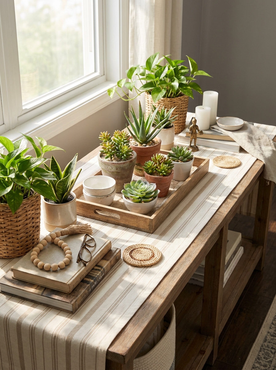 Faux Succulent Garden in Vintage-Style Containers
