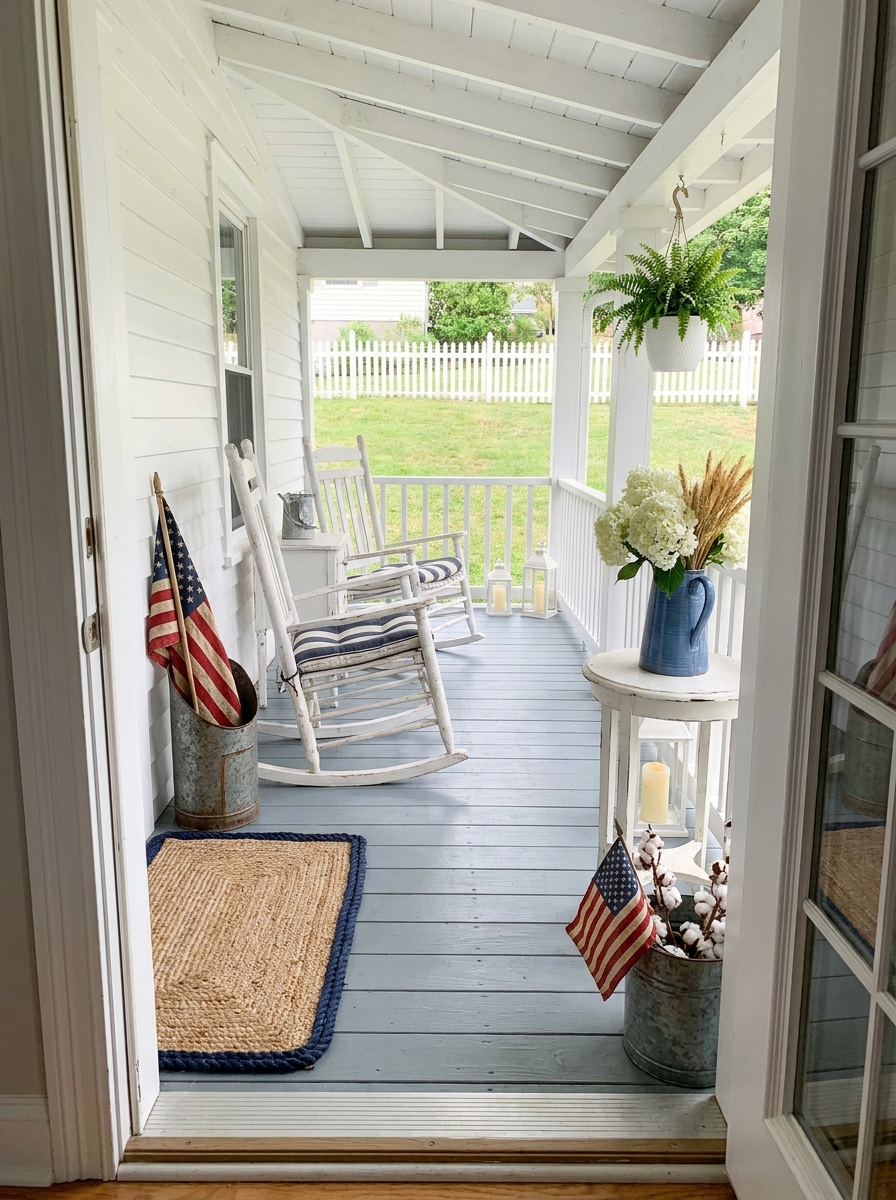 Vintage Flag Display on Covered Porch