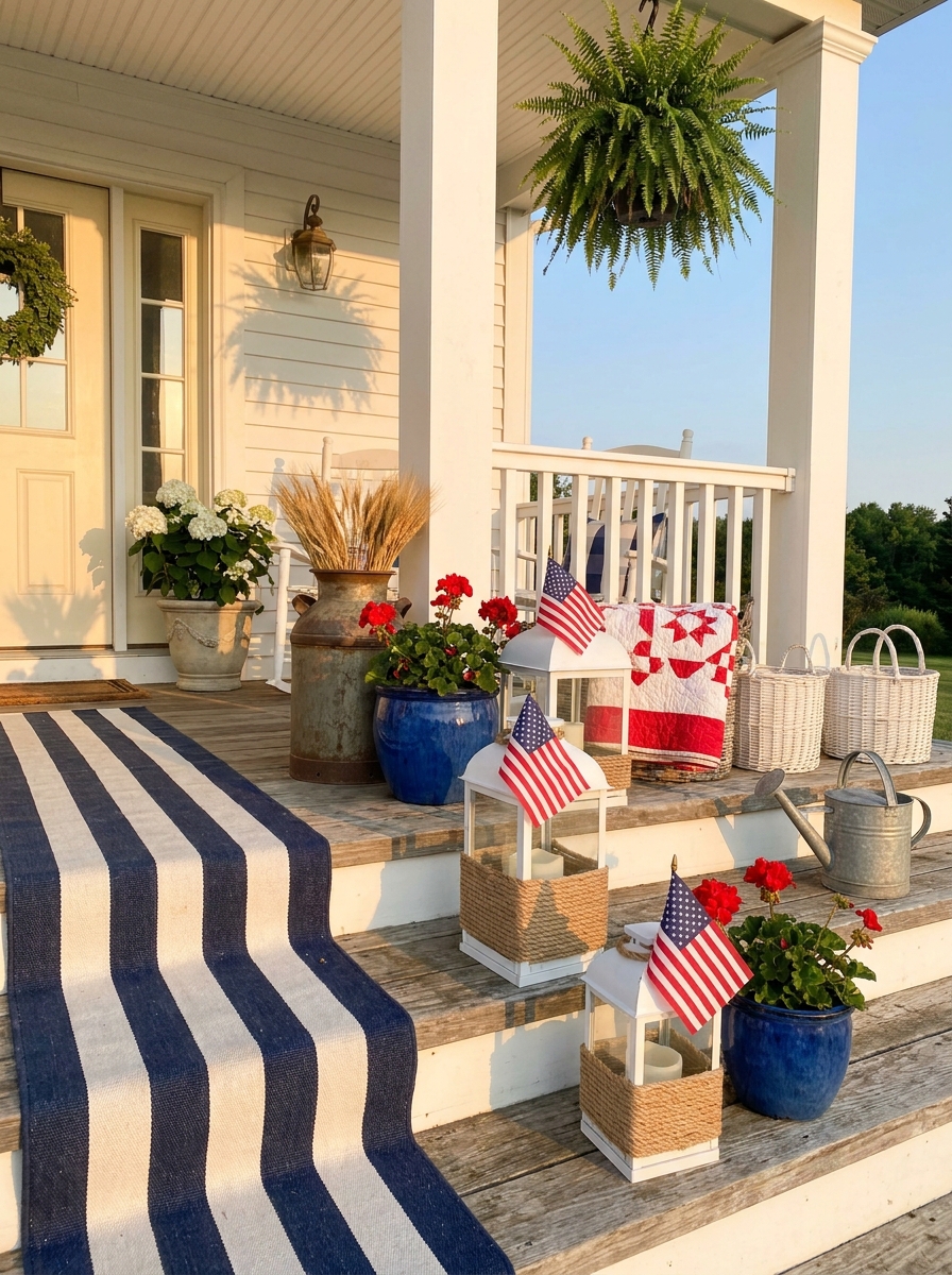 Coastal Rope-Wrapped Lanterns on Porch Steps