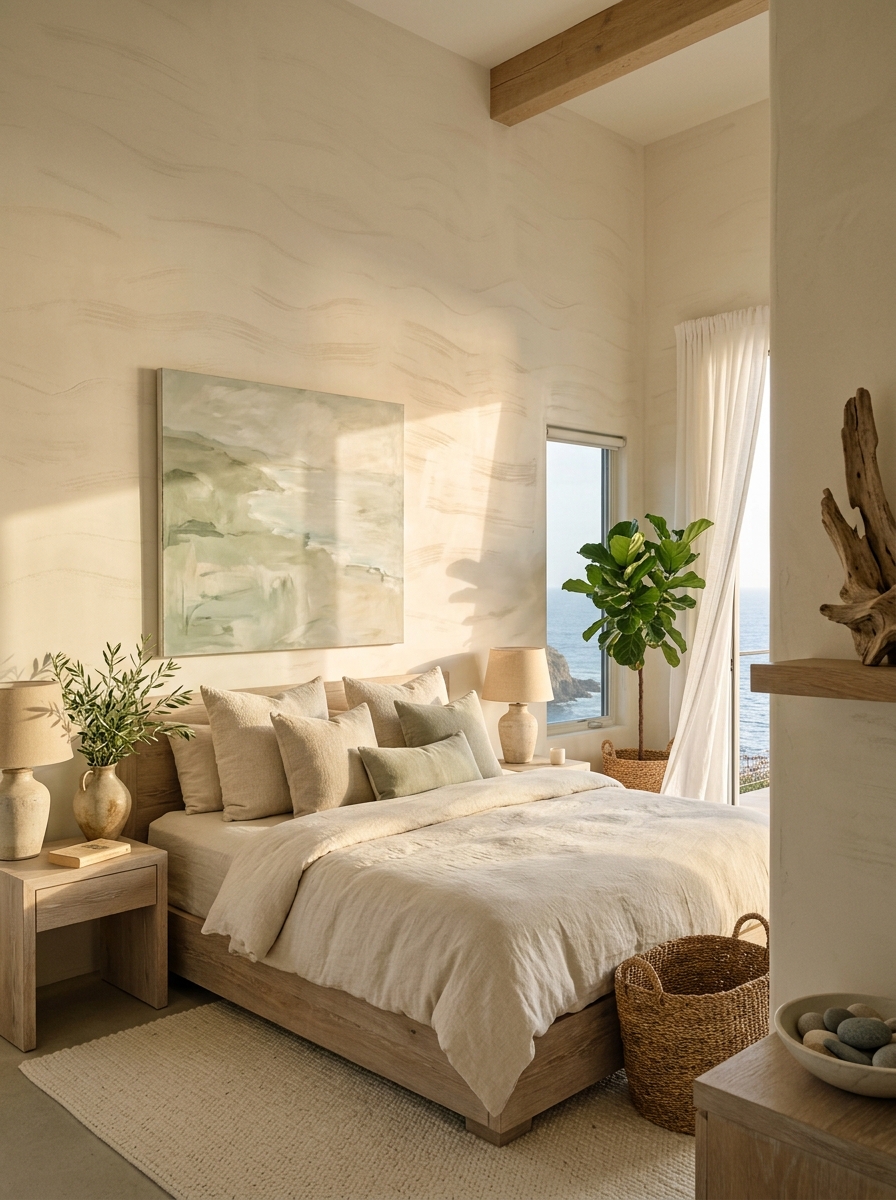 Pale Plaster Walls with Subtle Wave-Like Texture