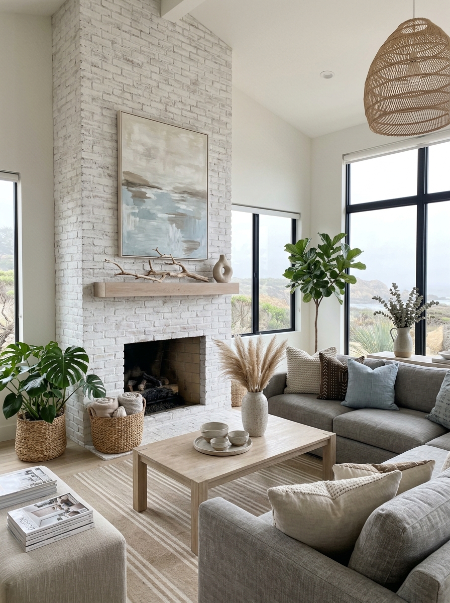 Fireplace Surrounds in Raw or Whitewashed Brick