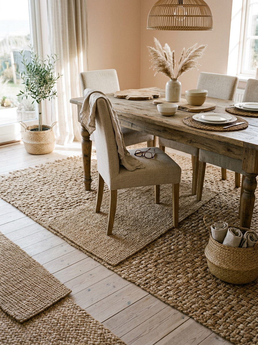 Natural Fiber Rugs Layered for Texture