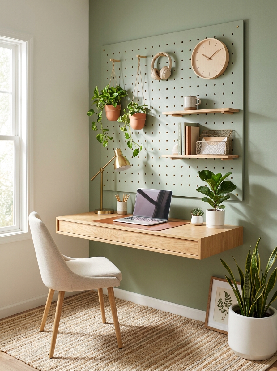The Pegboard Wall Organizer with Desk Below