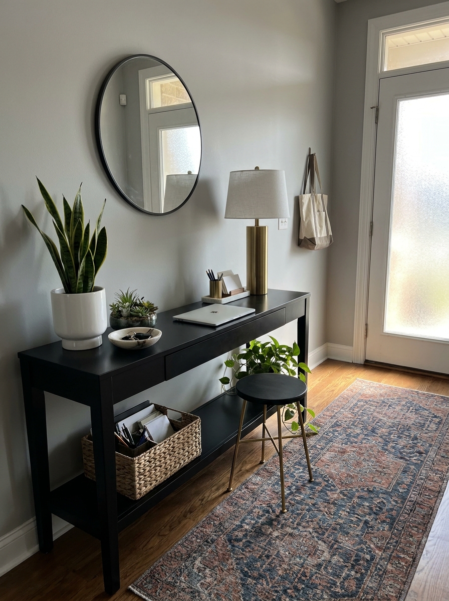 The Narrow Console Table Desk in the Entryway