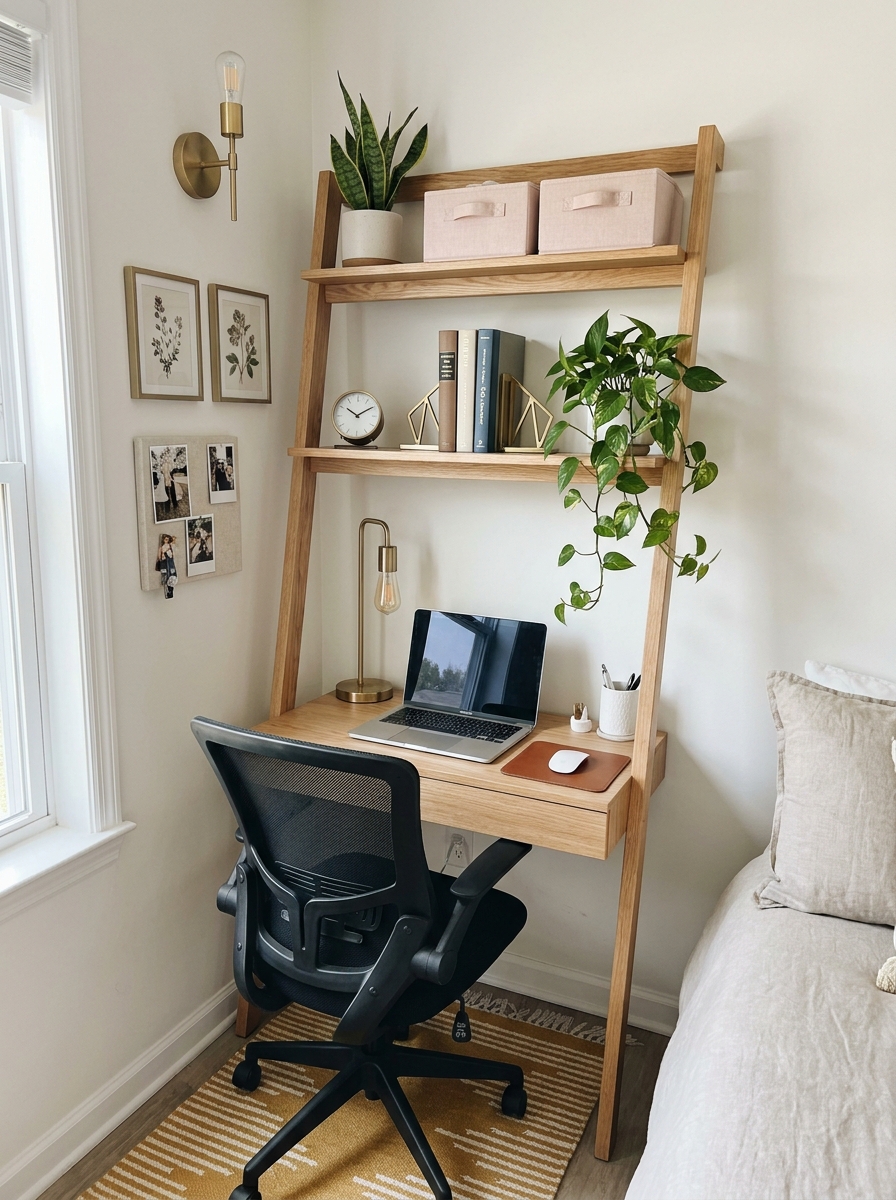 The Ladder Shelf Desk with Leaning Storage