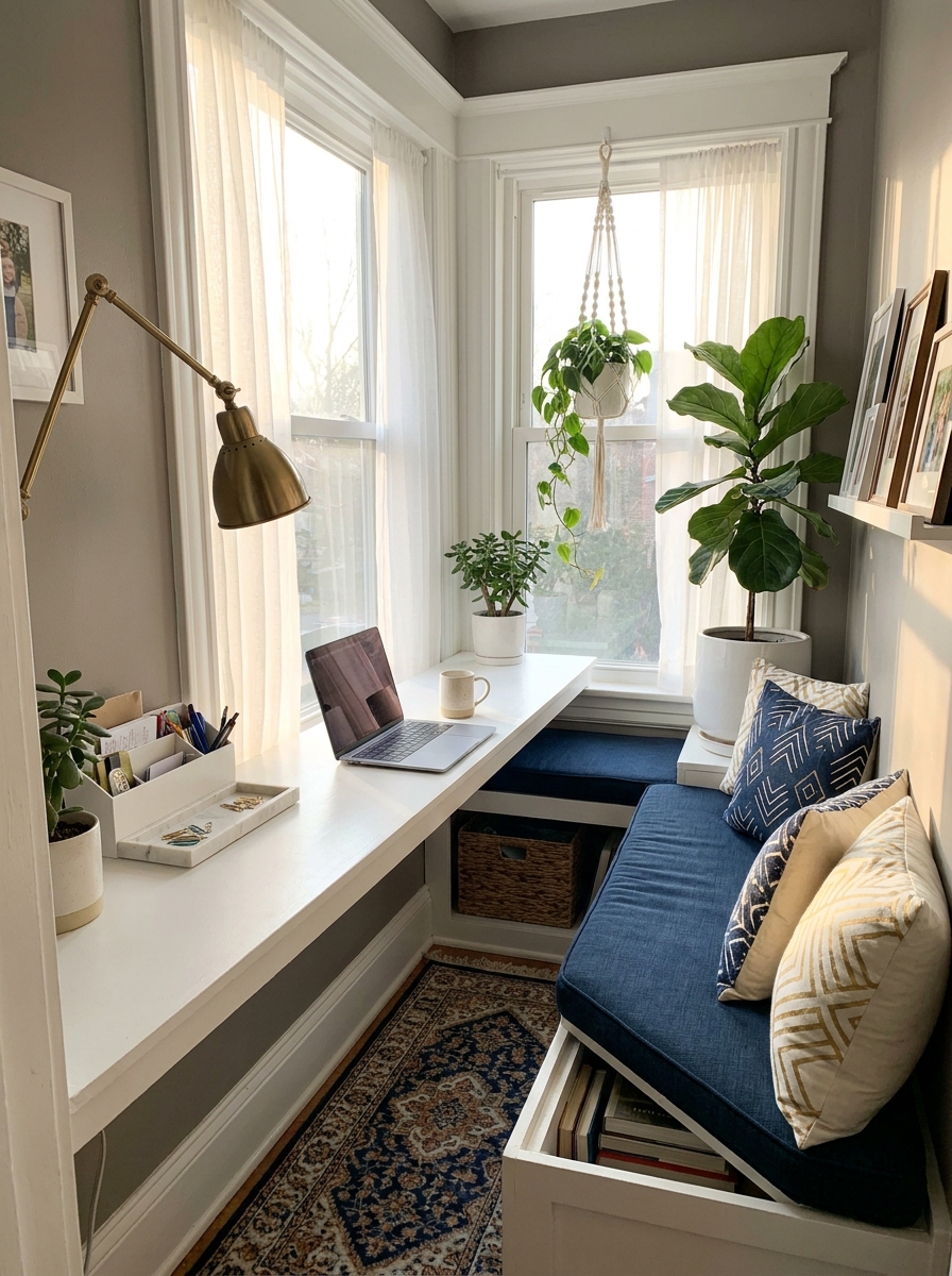 The Bay Window Seat Desk with Built-In Storage