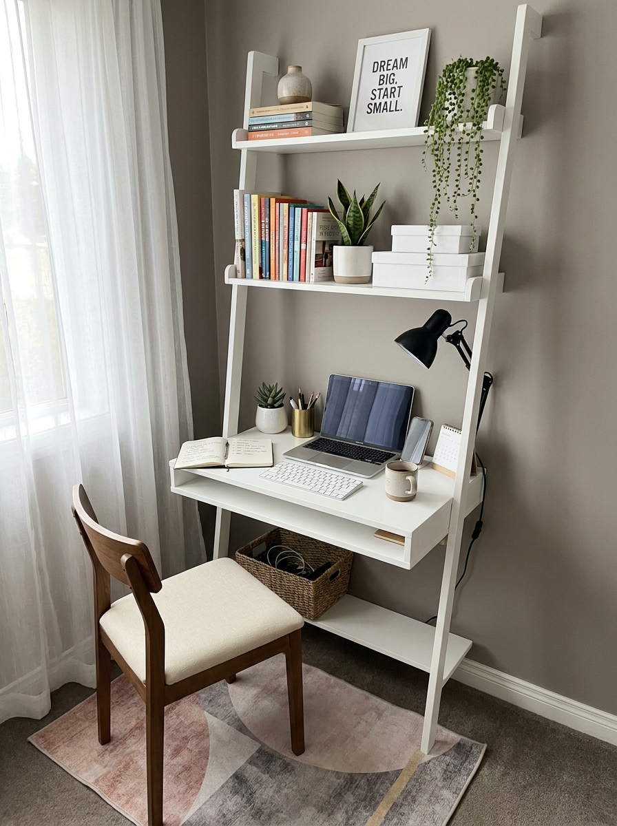 The Vertical Stacked Shelf Desk for Tiny Footprints