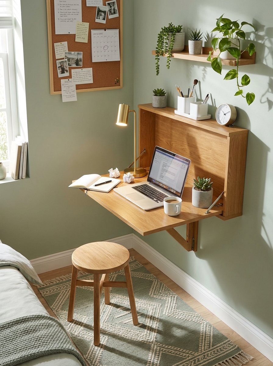 The Wall-Mounted Fold-Down Desk That Tucks Away
