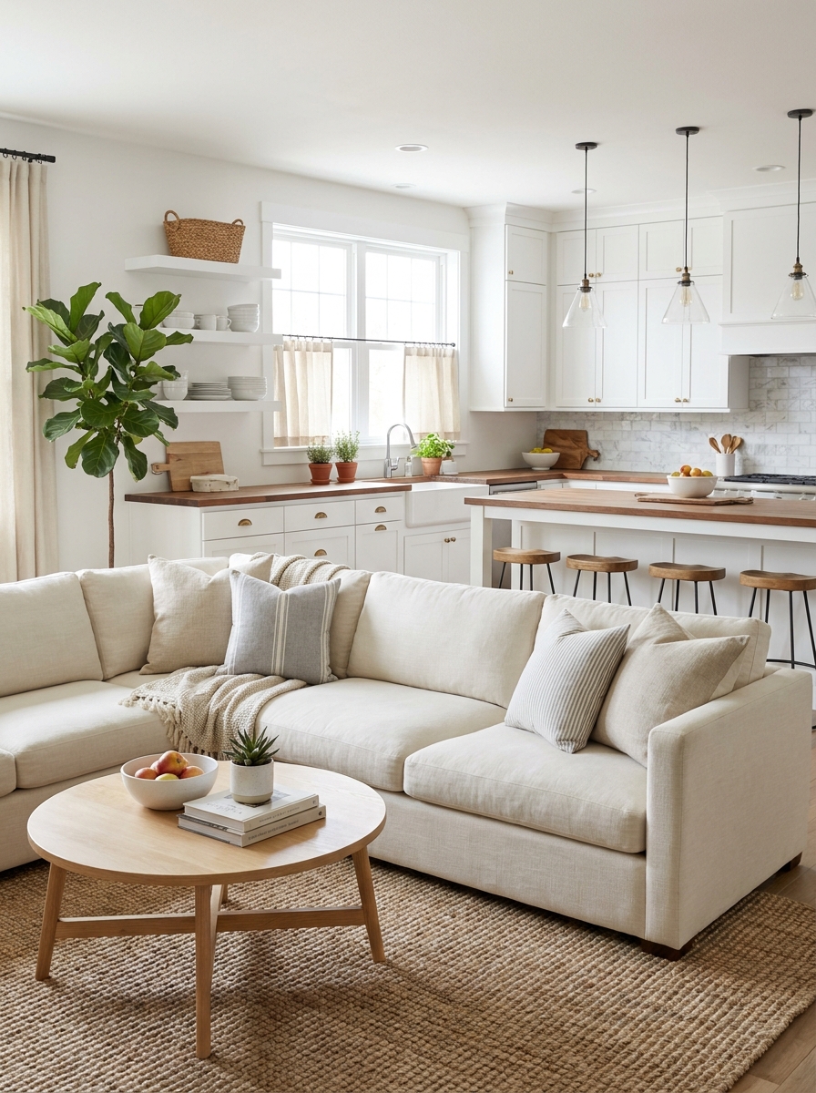 Echo Your Sofa Fabric in Kitchen Window Treatments