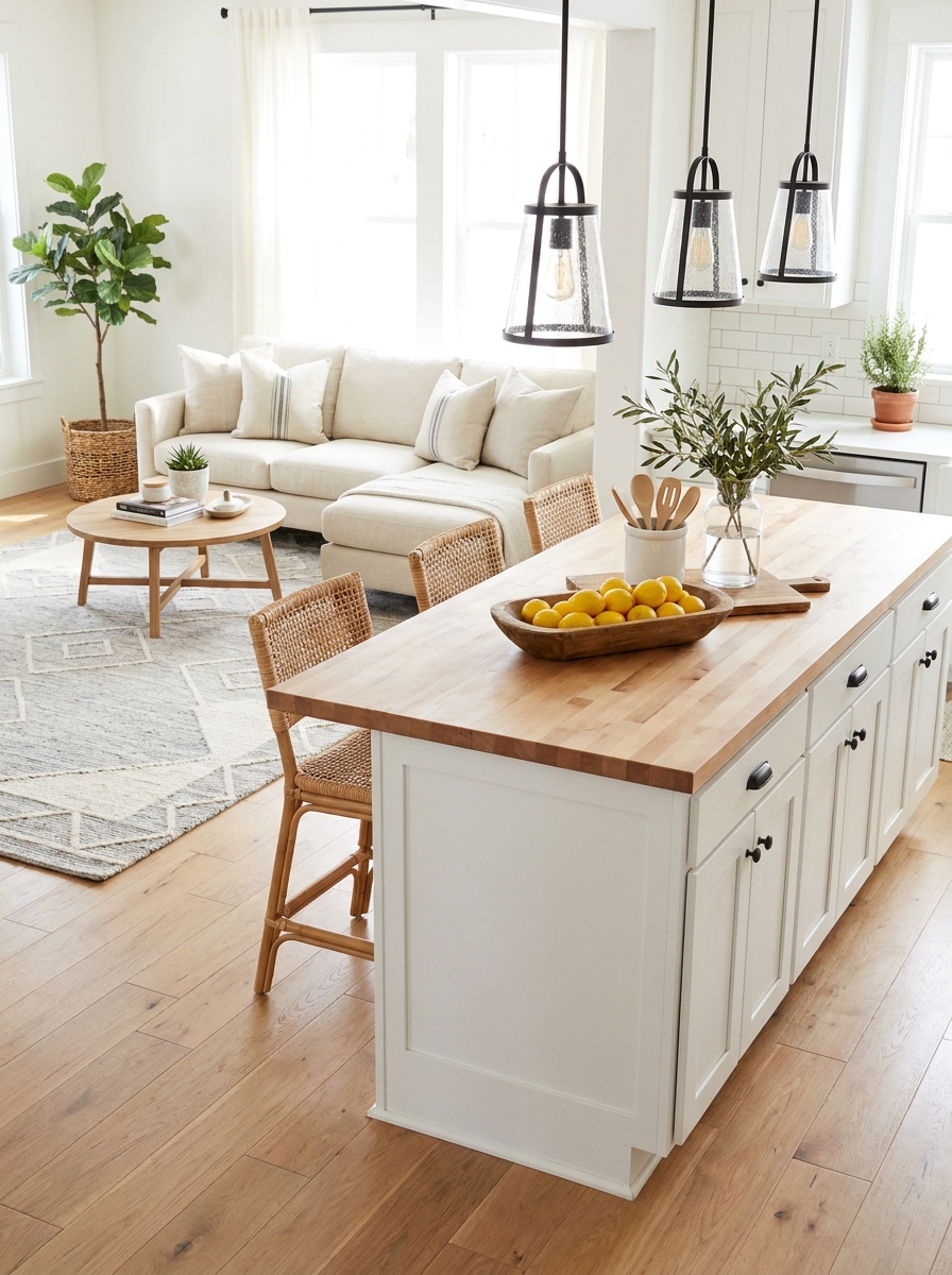 Bring Your Kitchen Island into the Living Room Layout