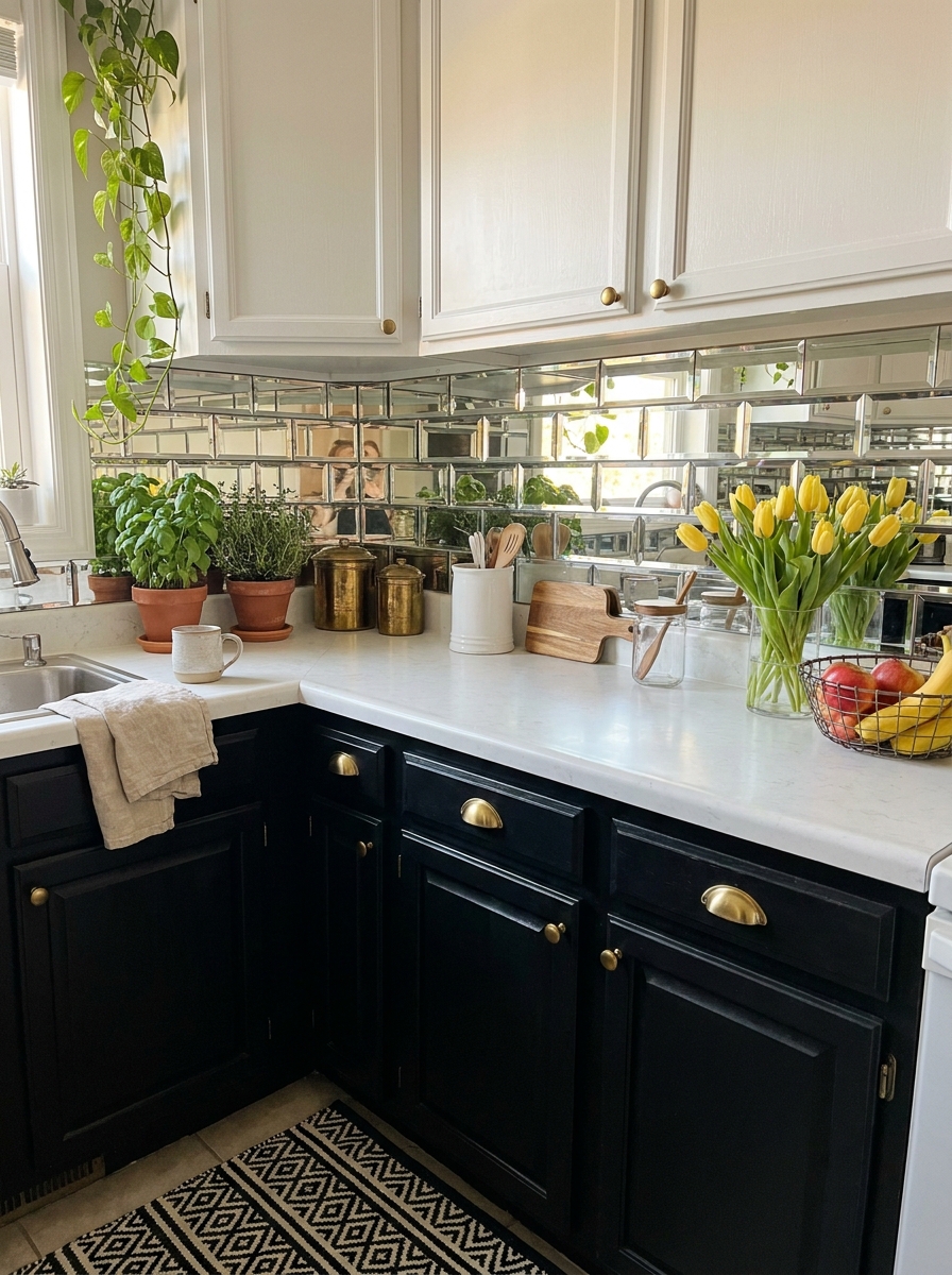 Adhesive Glass Tile Mirror Backsplash