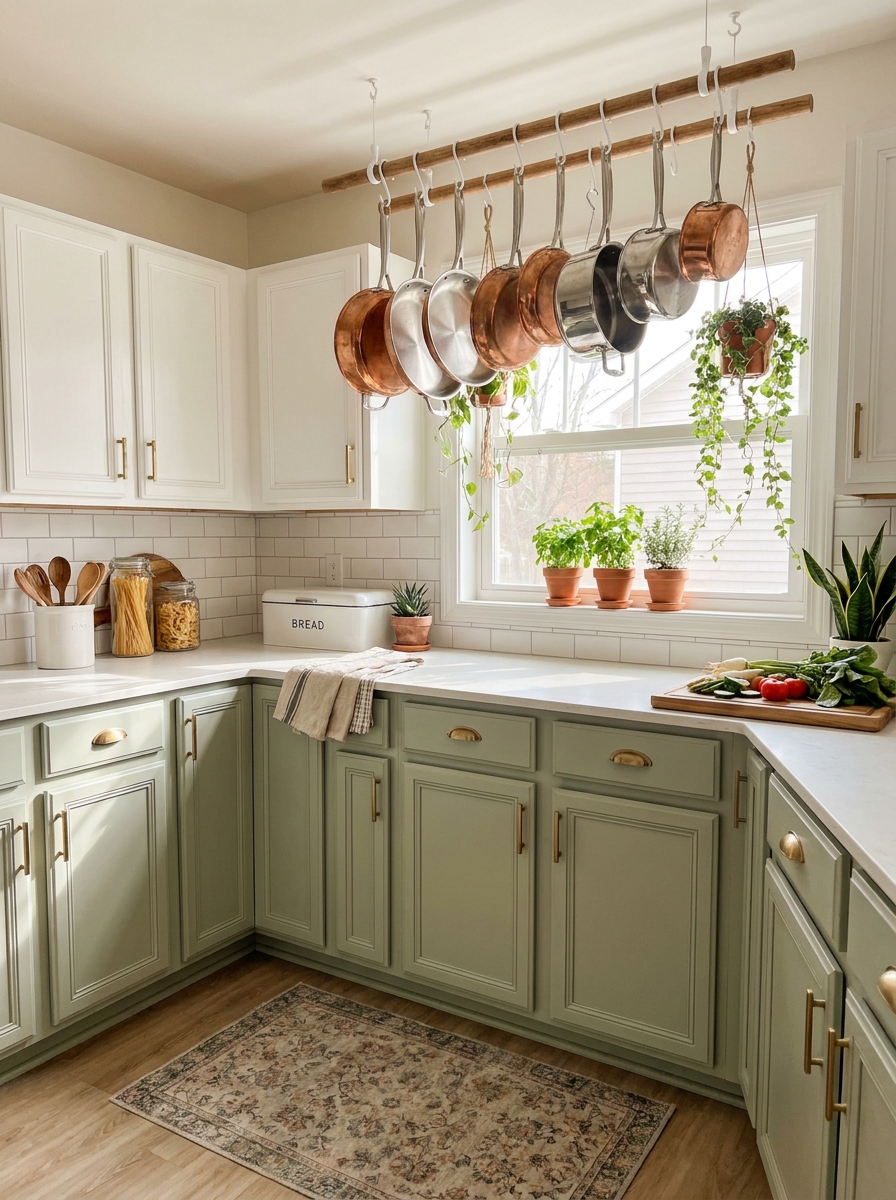 Floating Pot Rack from Ceiling Hooks