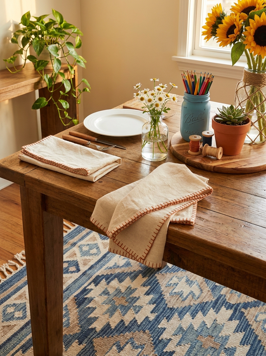Fabric Napkins With Simple Hand-Stitched Edges
