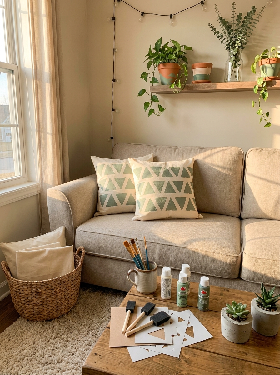 Stenciled Pillowcase With Fabric Paint