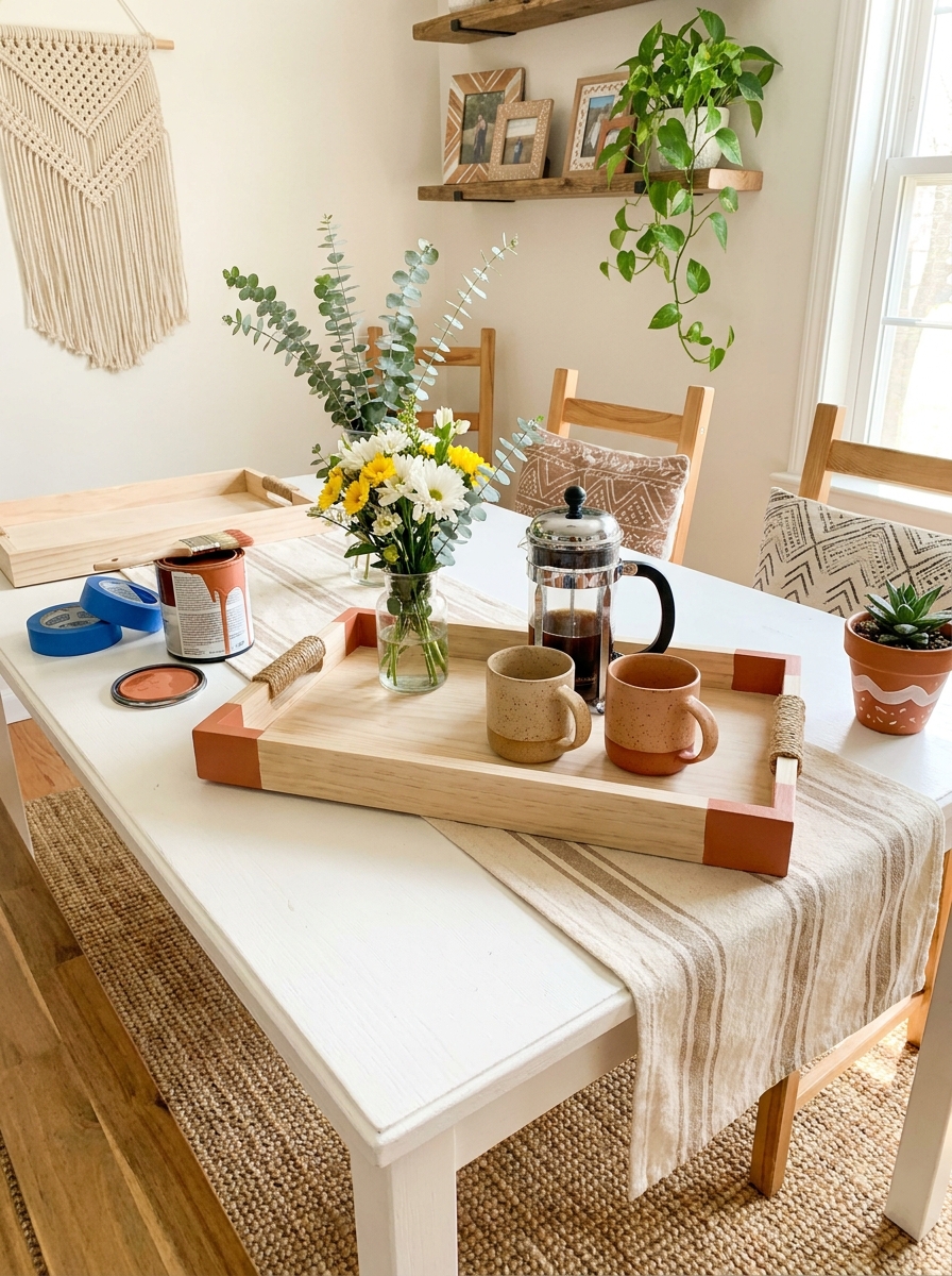 Simple Wooden Tray With Paint Dipped Edges