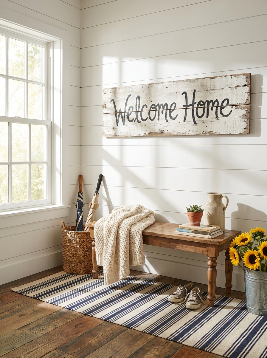 Hand-Painted Wooden Welcome Sign