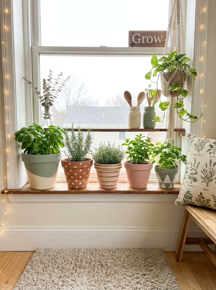 Painted Clay Pot Herb Garden