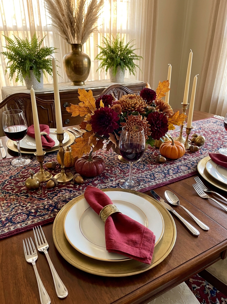 Traditional Thanksgiving with Cranberry Red and Brass