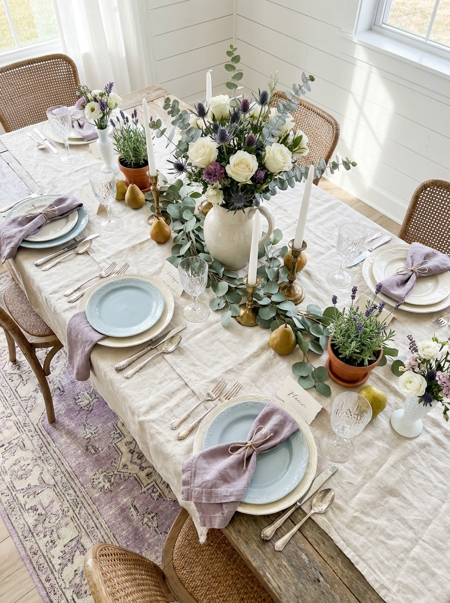 French Country Lavender and Linen Soft Romantic Table