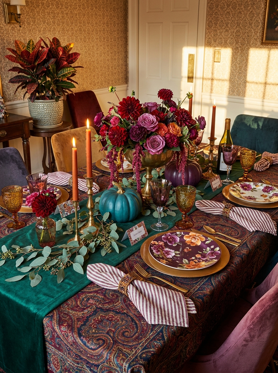 Maximalist Jewel-Toned Eclectic Mix with Pattern on Pattern