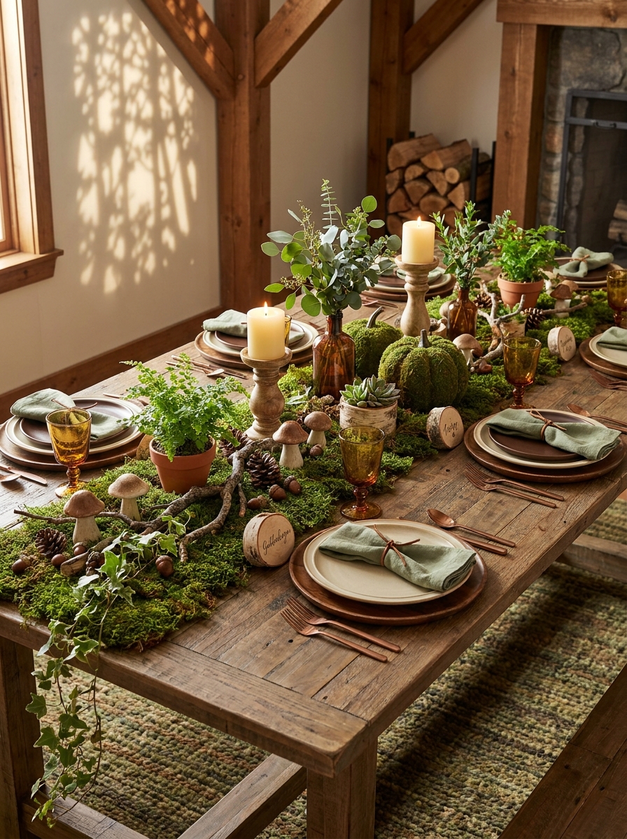 Woodland Forest-Inspired Table with Moss and Mushrooms