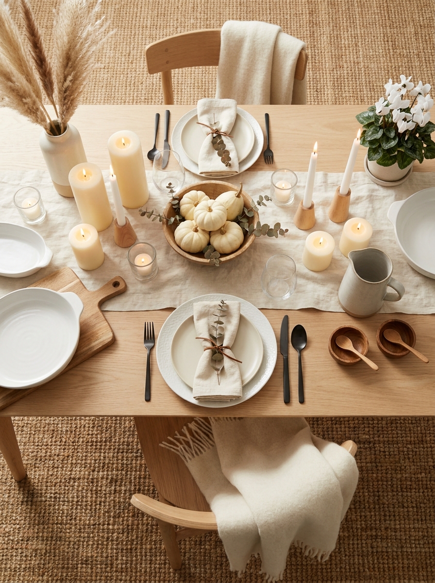Scandinavian Hygge Candlelit Neutral Table