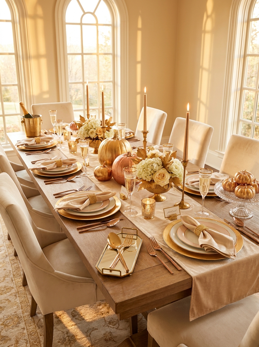 Gilded Glam with Metallic Pumpkins and Champagne Palette