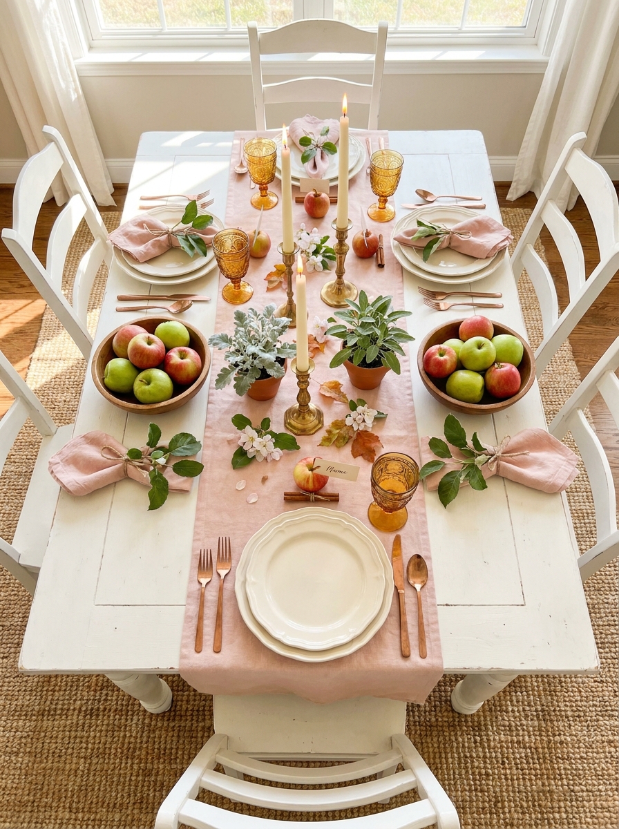 Orchard Apple and Blush Pink Fresh Fruit Table