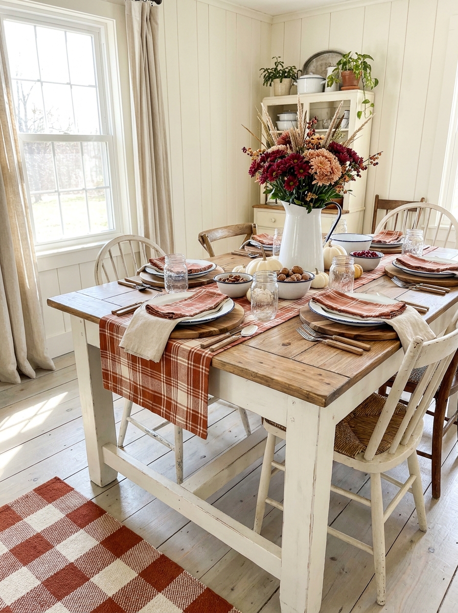 Farmhouse Plaid with Vintage Enamelware Accents