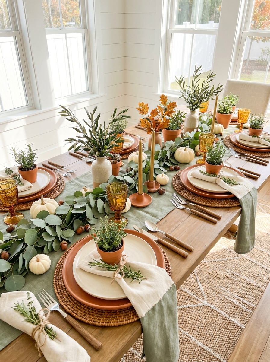 Garden-Inspired Green and Terracotta Organic Table