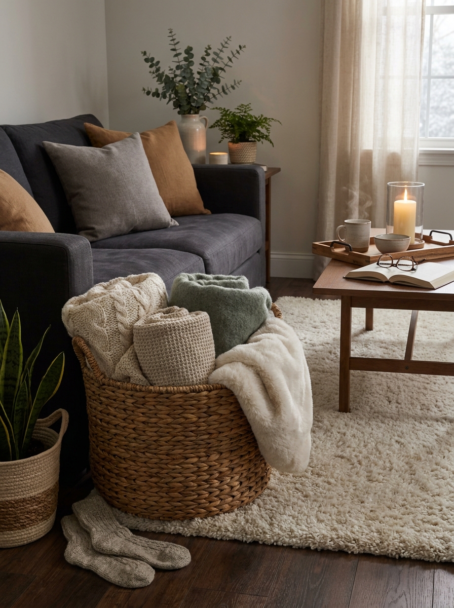 Dedicate a Basket to Extra Blankets Within Arm's Reach