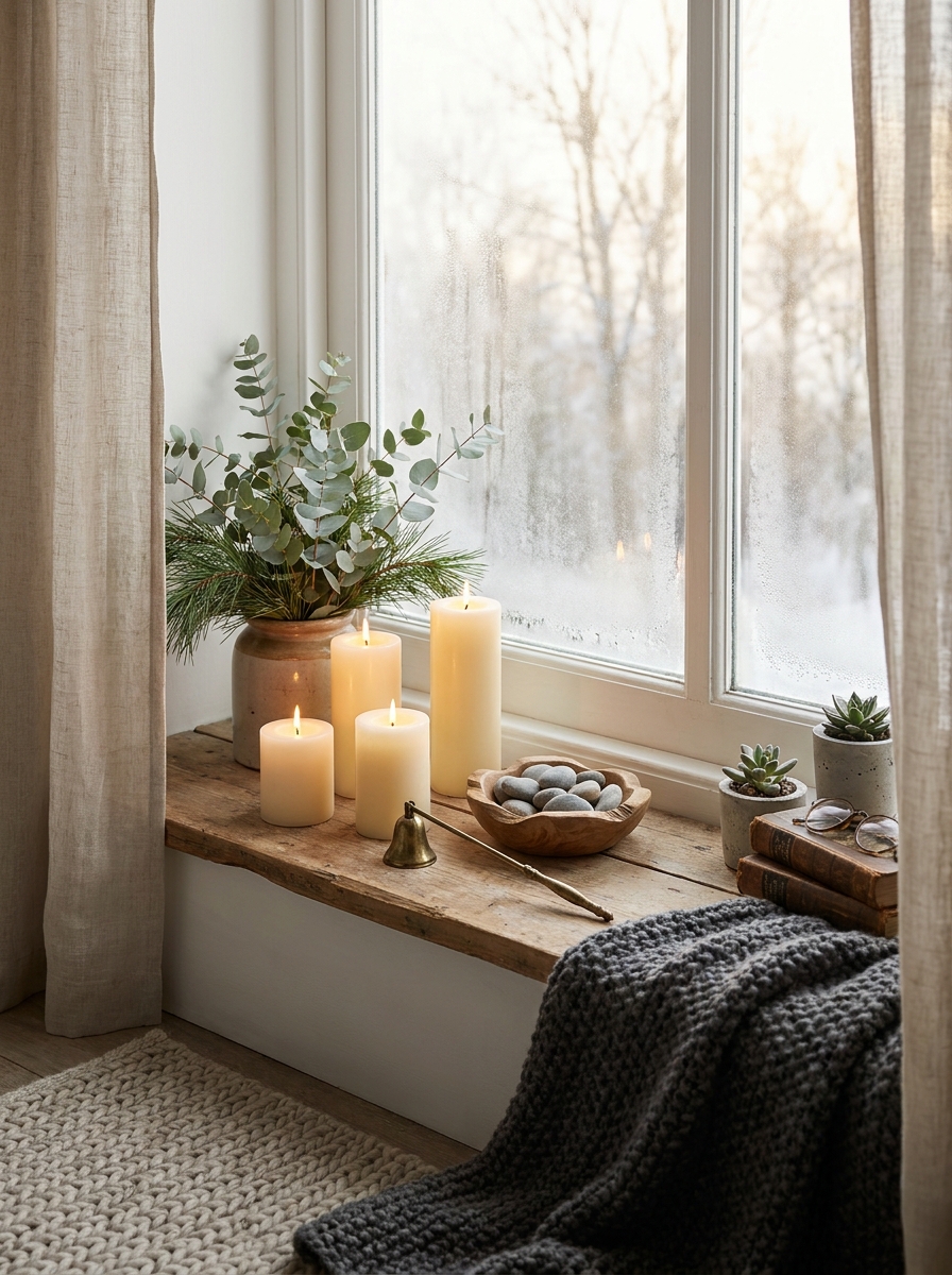 Line Your Windowsills with Candles and Winter Greens
