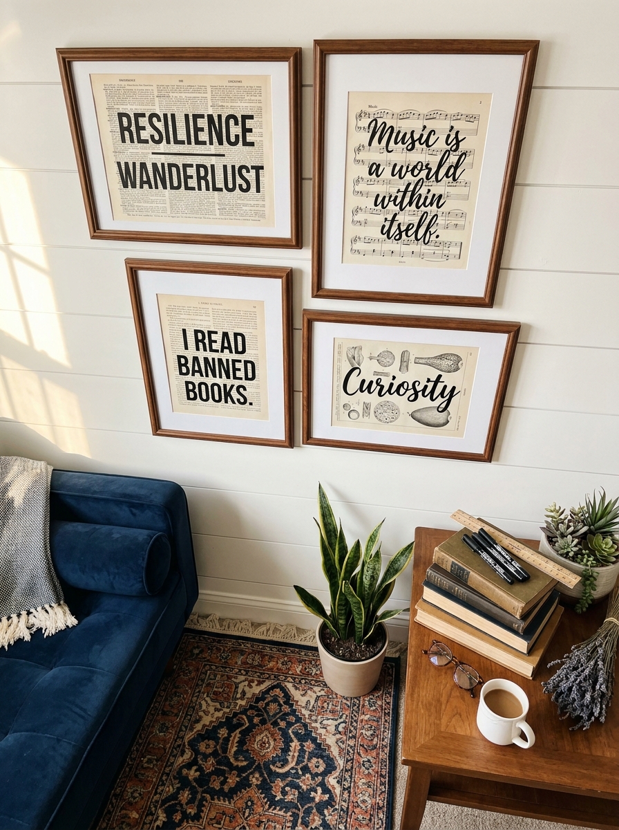Vintage Book Page Typography Art