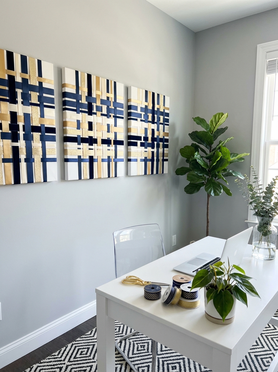 Ribbon Weaving on Canvas Board