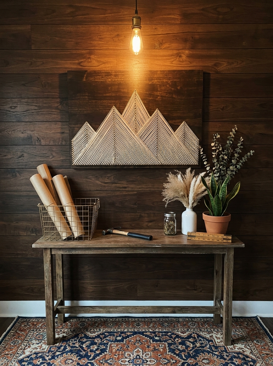 String Art on Stained Wood