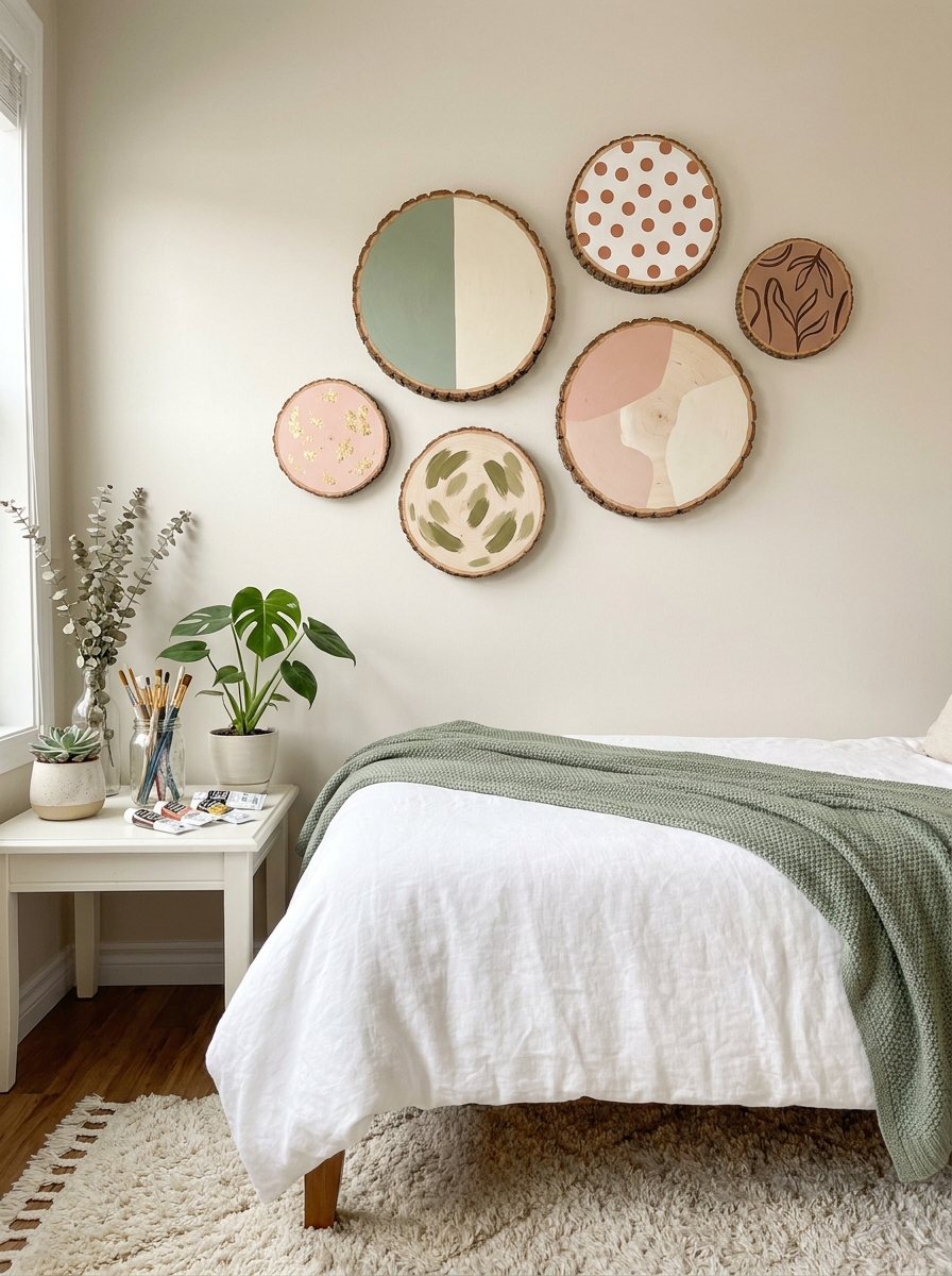 Painted Wood Slice Gallery Wall
