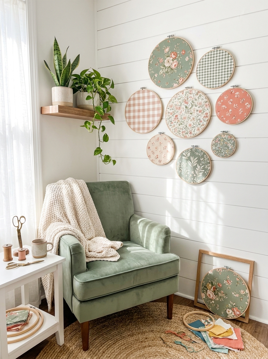 Embroidery Hoop Wall Art with Scrap Fabric