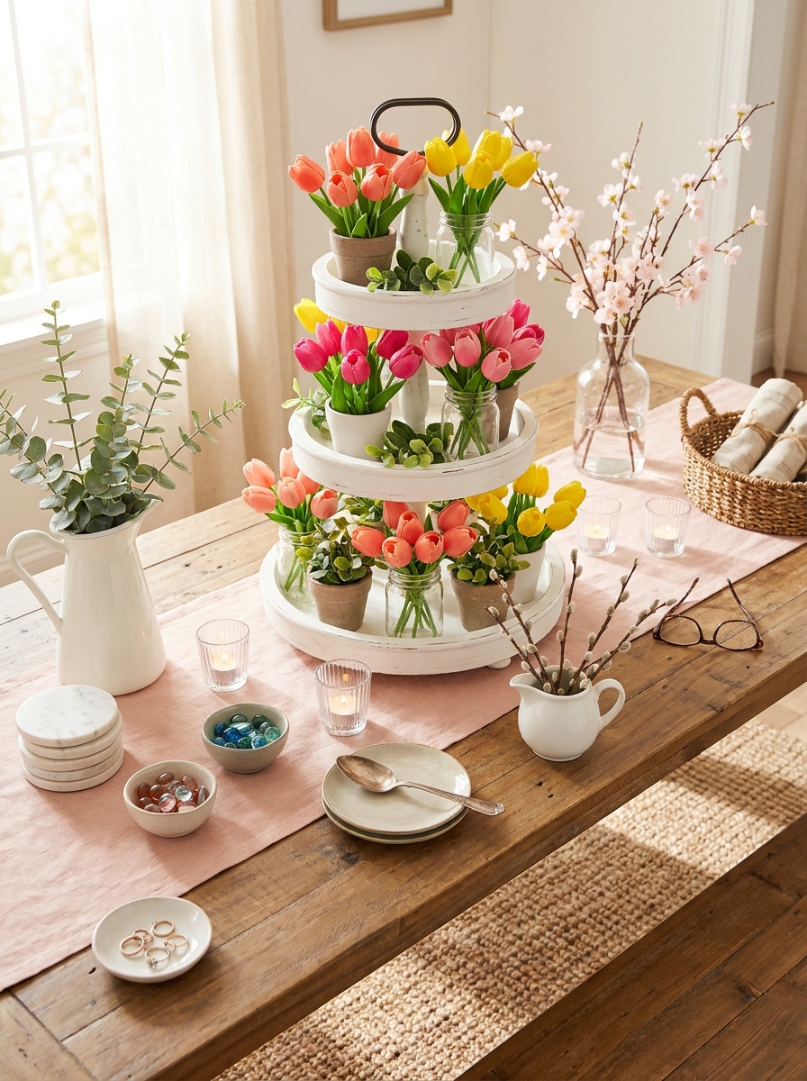 Tiered Tray Spring Garden Scene