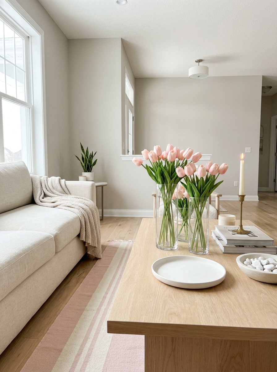 Blush Pink Tulips in Glass Vases
