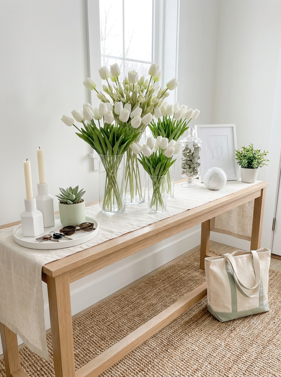 Monochromatic White and Green Console Styling