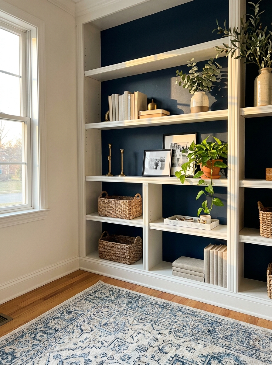 Paint the Inside of a Bookshelf a Dark Contrasting Color