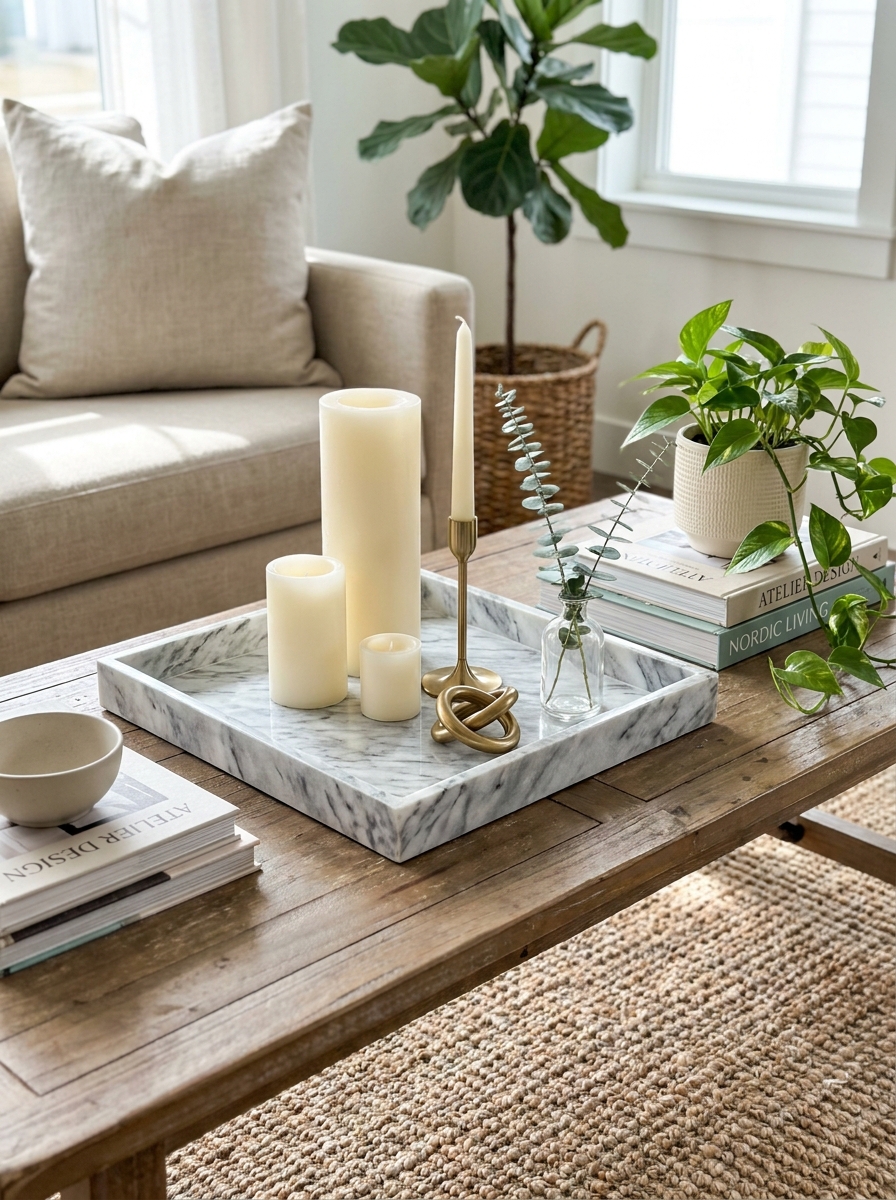 Group Candles on a Decorative Tray by Height